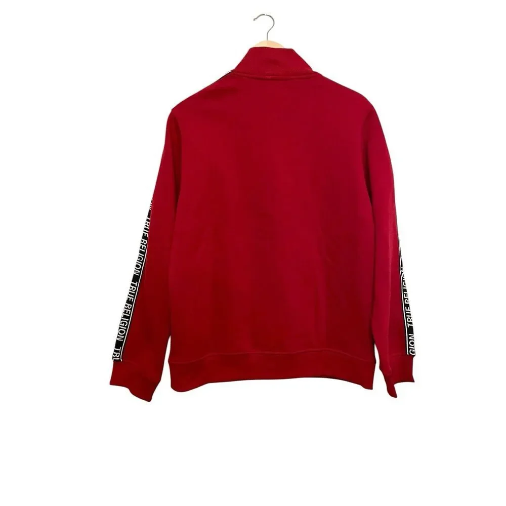 True Religion Men Logo Trim Track Jacket Size Small‎ Red Sweatshirt Full Zip NEW
